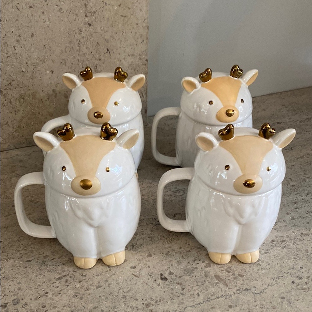 West Elm Ceramic Deer Mugs / 4